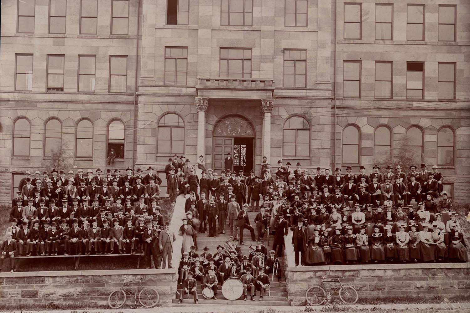 Augustana Band outside Old Main in the 1890s