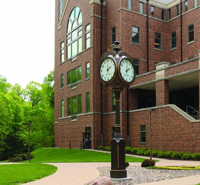 New clock in front of Tredway Library