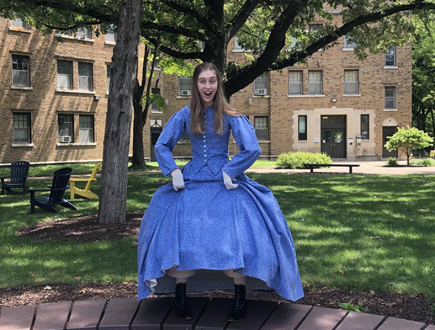 Megan Hoppe '21 in the 1865 dress she made