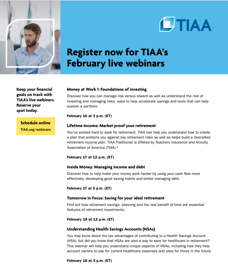 TIAA feb webinars
