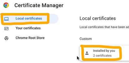 Step 7: Under "Local Certificates," click on "Installed by you."