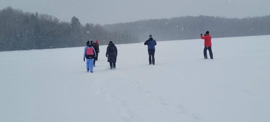 snowy landscape in the UP with students