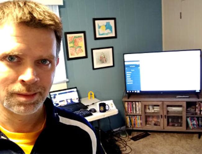 TV set and Chris' face