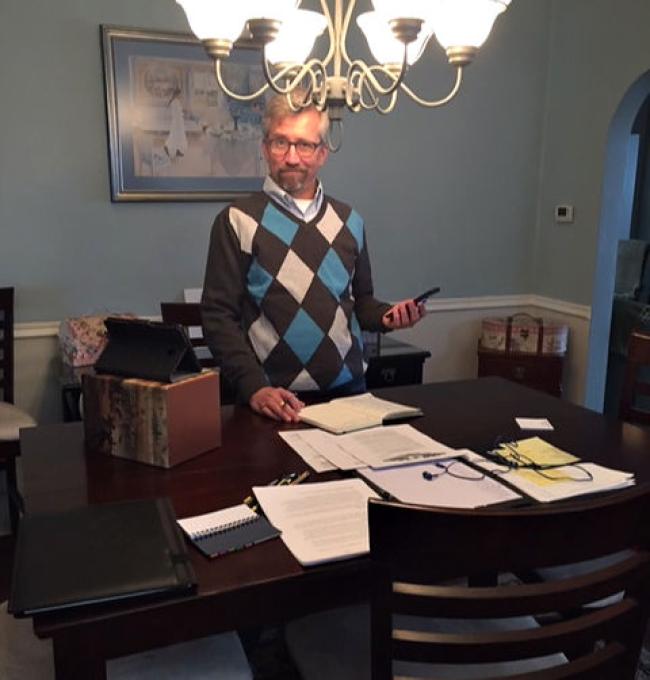 "Kai Swanson (special assistant to the President) uses Shelby Foote's three-volume masterwork "The Civil War" to turn his ordinary table into a standing desk.
