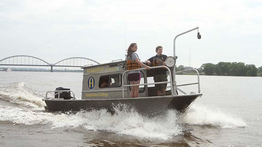 Geography research boat on the Mississippi River